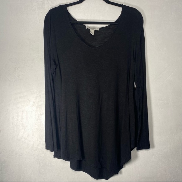 White House Black Market Black Slub Knit Long Sleeve V Neck T Shirt Size Small - Picture 2 of 14